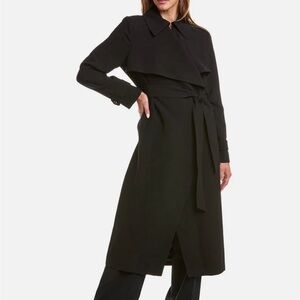 Reiss Etta Black Draped Trench Coat Belted Minimalist Long Coat Size 6